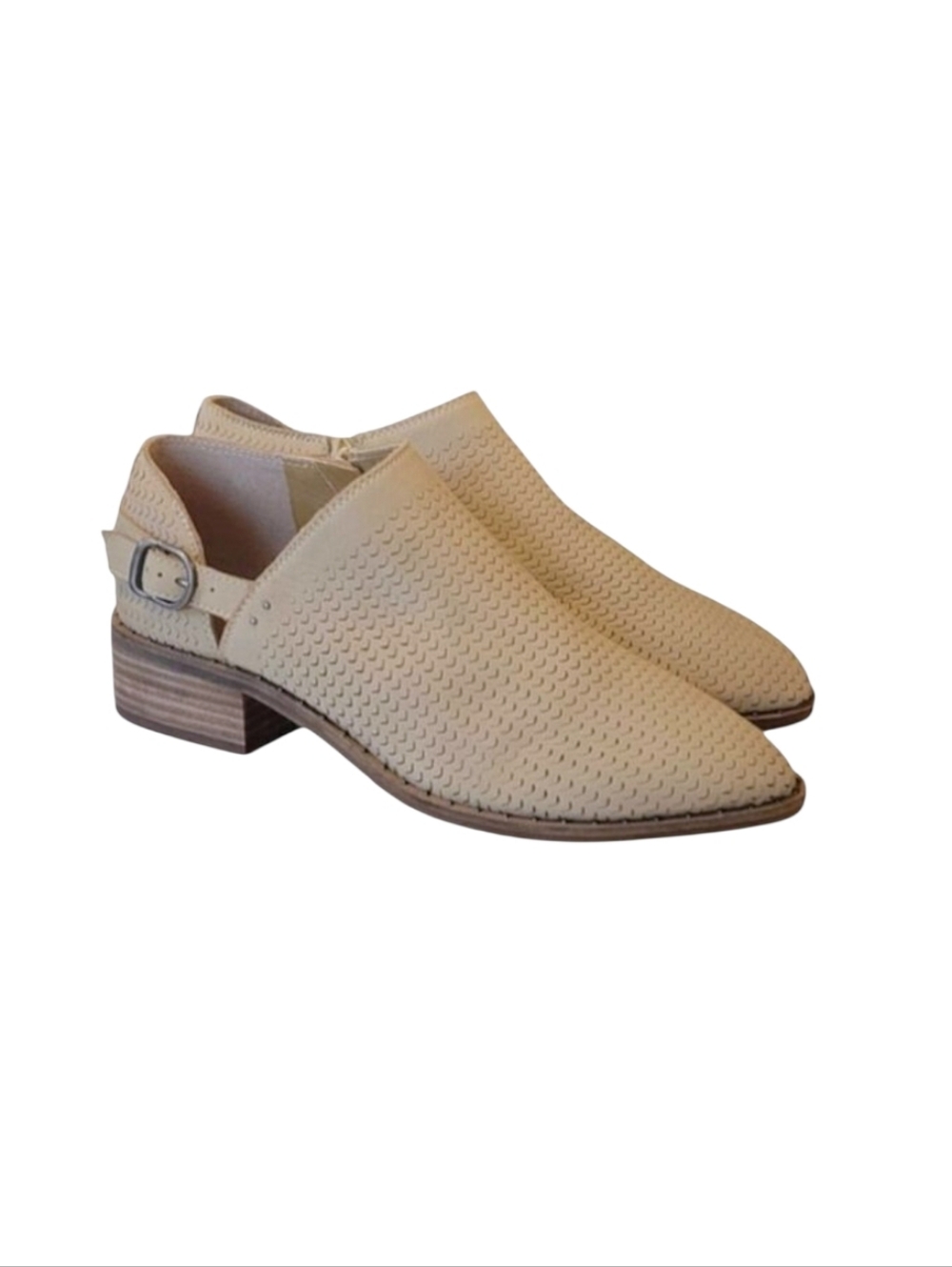 Lucky Brand Toupe Leather Perferated Buckle Cutout Zip Ankle Boots Size 8.5